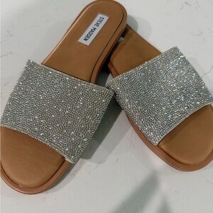 Steve Madden Sparkling Silver Slide Sandals